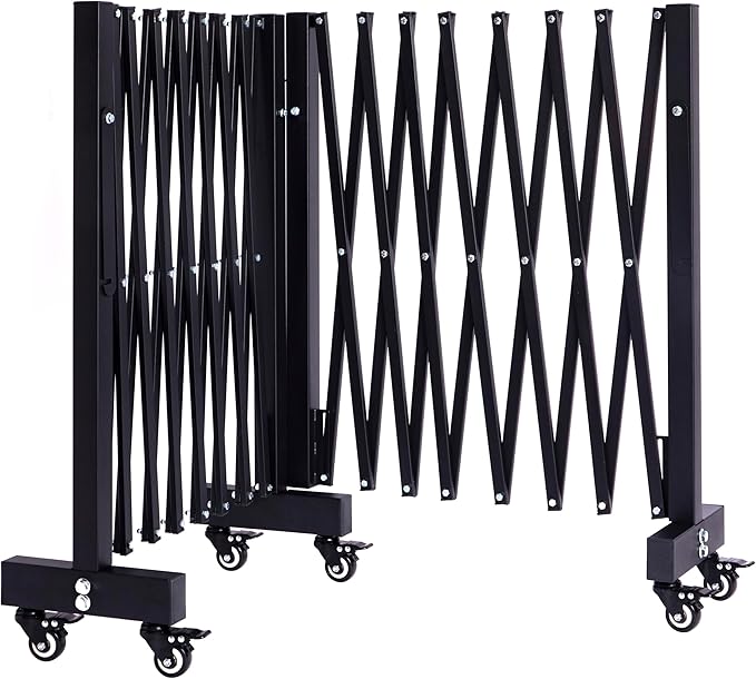 16.5FT Expandable Barricade Gate, Expandable Metal Barricade Gate Alloy Fence and 270 Degrees Direction Adjustment with Wheels, for Industrial or Residential Use (Black, 16.5FT)