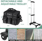 Large Rolling Cleaning Caddy Bag with Wheels, with Detachable Trolley, Cleaning Bags on Wheels for Housekeepers, Cleaning Cart Supplies Organizer for Home, Car, Picnic (Black)