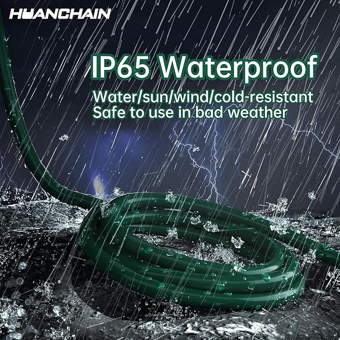 HUANCHAIN Indoor Outdoor Green Extension Cord 150 ft Waterproof, 16/3 Gauge Flexible Cold-Resistant Appliance Extension Cord Outside, 10A 1250W 16AWG SJTW, 3 Prong Electric Cable, ETL