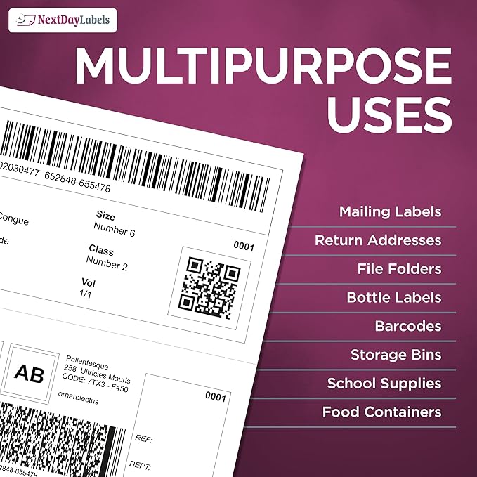 NextDayLabels – 8-1/2" x 5-1/2" Rectangular Sticker Labels for Printer - White Laser/Inkjet Printer Labels Return Address Labels Shipping Label Stickers (100 Sheets, 2 Per Sheet, 200 Labels)