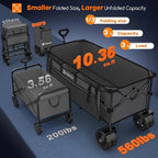 48" L Collapsible Wagon Cart Foldable, 560lbs Weight Capacity 300L Heavy Duty Folding Beach Wagons with Big All-Terrain Wheels, Utility Carts for Groceries, Shopping, Camping, Sports - Grey