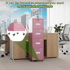 Aobabo File Cabinet 4 Drawer with Wheels, Lockable Office Metal Filing Cabinet with Name Card for Office and Home,Assembly Required,Pink