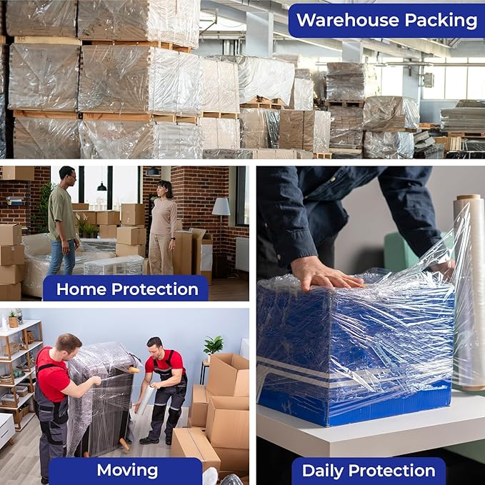 Rosmonde 1 Pack 18" Plastic Wrap, 80 Gauge Thick 9.4 lbs/Roll Wrap, Shrink Wrap, True 1500 ft Pallet Stretch Wrap, 20 Microns Industrial Strength Film, Puncture Resistant for Pallet Wrapping & Moving