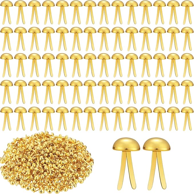 ADULLPONY 600Pcs Gold Brads, Paper Fasteners, 8x17.5mm Mini Brads, Split Pins, Round Head Brass Fasteners for Paper Crafts Supplies