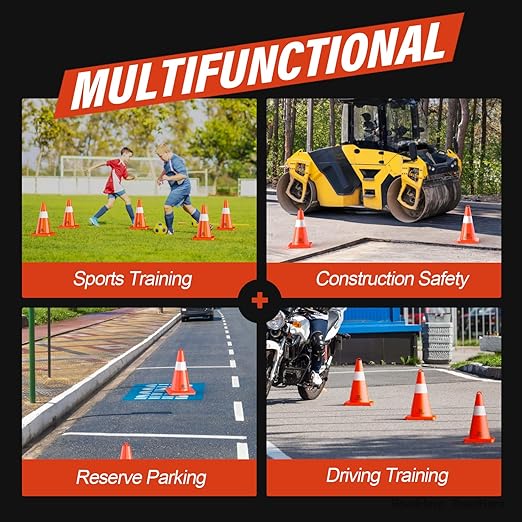 RoadHero Traffic Cones 18 Inch, 6 Pack Safety Cones with Handle, Orange Cones with Reflective Collar, Cones for Parking Lot, Sport and Driving Training, Road Safety, Construction Events