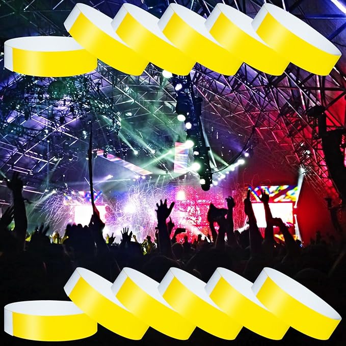 1200 Pcs Plastic Paper Wristbands for Events Neon Color Wrist Bands Concert Identification Wristbands Paper Bracelets Wristbands Party Hand Bands (Yellow)