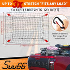 Heavy Duty Cargo Net for Pickup Truck Bed - 4' x 6' Stretches to 12' x 18' - Sturdy Latex Bungee Net Mesh - with 12 Metal Carabiners - Truck Bed Accessories for Dodge RAM, Ford, Chevy, Toyota