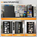 Metal Garage Storage Cabinets with Lock, 71" Tall Tool Cabinet with 2 Door and 5 Adjustable Shelves, Locking Garage Cabinets and Lockable Steel Locker for Home Office Warehouse - (Black-71”H)