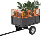 Heavy Duty ATV Dump Cart - Steel Tow Behind Trailer, Garden Cart Trailer, 17 Cu.Ft Capacity & 750 Lbs Steel Dump Trailers, with Foldable Mesh Fence, Yard Garden Trailers for Lawn Mower Tractor