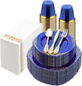 350PCS Clear Blue Plastic Plates for 50 Guests, Disposable Plates with Gold Trim include 50 Dinner and Dessert Plates, 150 Gold Silverware, 50 Cups, 50 Napkins for Party, Wedding & Graduation