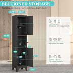 Tall Bathroom Storage Cabinet,Metal Slim Narrow Bathroom Organizer with Open Shelves and Adjustable Shelving,Ideal for Small Spaces,Living Rooms, Entryways, Kitchens - Assembly Required (Black)