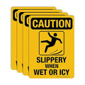 Slippery When Wet Or ICY Sign, Caution Sign, 4 Pack, 10" x 7" Rust Free .040 Aluminum, UV Protected, Waterproof, Weatherproof and Fade Resistant, 4 Pre-drilled Holes