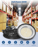 200W UFO LED High Bay Light, 28,000LM LED Shop Lights Fixture, 5000K, Replace 600W Halogen, 120VAC, Plug & Play Lighting for Warehouses, Workshops, Garages, and Barns – ETL Listed, 2 Pack