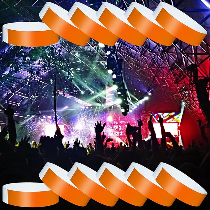 1200 Pcs Plastic Paper Wristbands for Events Neon Color Wrist Bands Concert Identification Wristbands Paper Bracelets Wristbands Party Hand Bands (Orange)