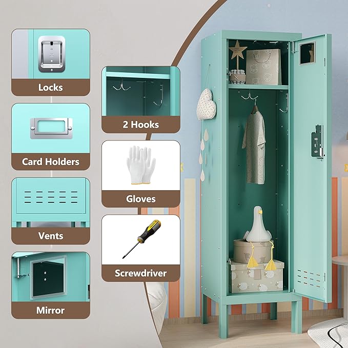 Metal Kids Locker,Metal Cabinet Storage Lockers,Lockable for Employees with Door,54" Height Steel Locker,Lockable Steel Locker for Children's Room, Playroom, School,Gym