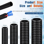 Sasylvia 1/4, 3/8, 1/2, 3/4'' X 10 ft Split Wire Loom Cord Protector Tubing Split Conduit Protector Tubing Convoluted Tube Flexible Electrical Wire Cover Protective Sleeves(Black)