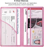 Car Registration and Insurance Holder, Leather Magnetic Shut Vehicle Glove Box Organizer for Document, Card, Driver License, Glitter Pink