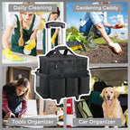 Rolling Cleaning Caddy Bag with Detachable Trolley, Large Cleaning Supplies Organizer with Wheels, Multi Pocket Cleaning Cart with Adjustable Shoulder Strap for Housekeepers & Home Use, Black