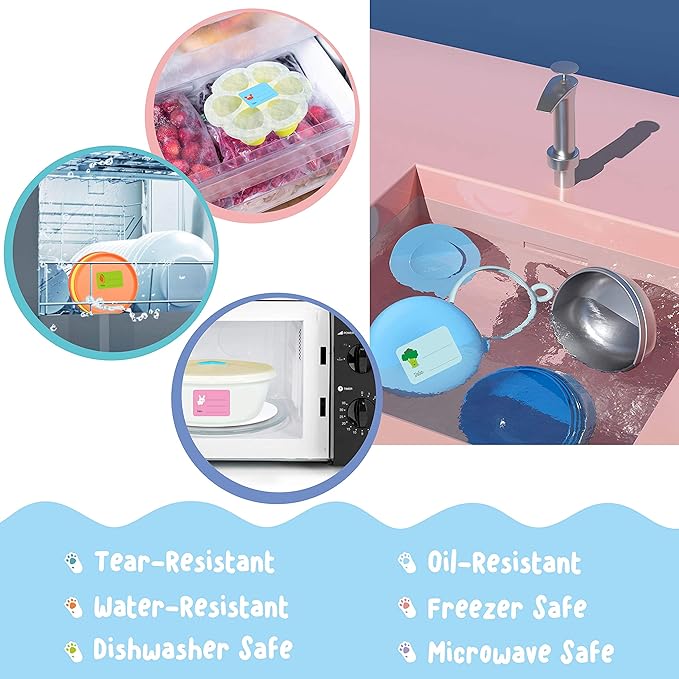 240 PCS Baby Food Labels Set in 2 Sizes and 45 Designs Water Resistant for Food Containers, Jars