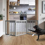 ZJSF Freestanding Indoor Dog Gate for House Foldable Wood Puppy Gate for Doorways Pet Gate for Stairs Extra Wide Pet Fence, Grey, 24" Height 3 Panels