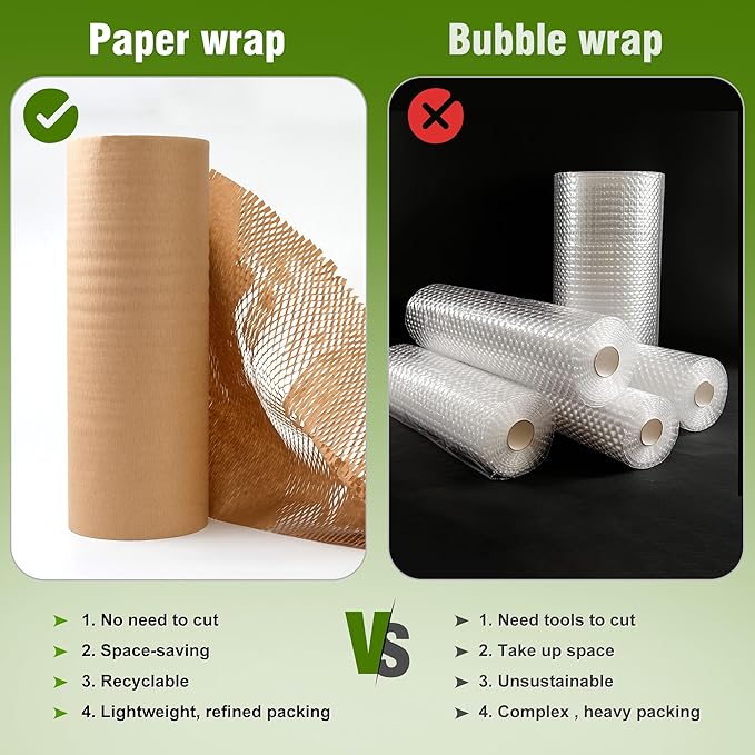 Honeycomb Packing Paper 12" X 200 FT Packing Material for Moving Glass Dishes Wrapping Paper Bubble Wrap for Shipping Fragile Items Shipping Filler with 20 Fragile Stickers