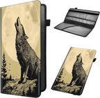 Car Registration and Insurance Holder, Leather Car Glove Box Organizer, Cool Car Accessories for ID, Driver's License Cards & Essential Document,business cards,Men&Women,Howling Wolfs and Moon