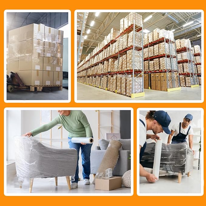 18 Inch 80 Gauge Stretch Film 1100ft 4 Rolls - Single Layer PE Plastic Wrap, Industrial Pallet Wrapping for Heavy Duty Shipping Storage, 350% Stretch Clear Packaging Film