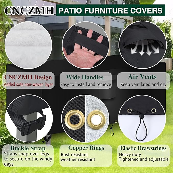 Heavy Duty Patio Furniture Covers Waterproof, 600D Outdoor Furniture Cover Waterproof for Sectional Sofa Couch, Outdoor Dining Table and Chair Set Covers 96''L x 64''W x 32''H, Black