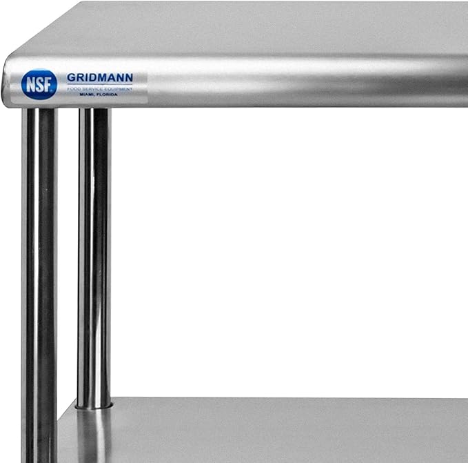 GRIDMANN NSF Stainless Steel Commercial Kitchen Prep & Work Table Plus A 2 Tier Shelf - 60 in. x 12 in.