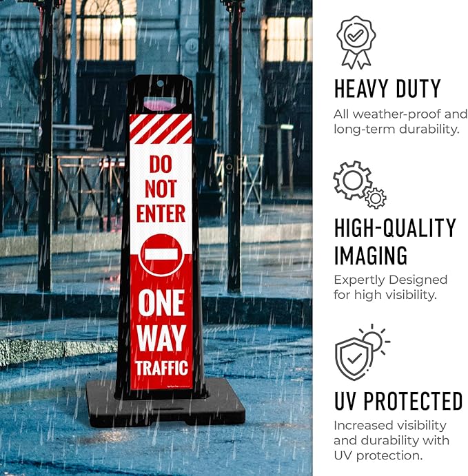 Do Not Enter One Way Traffic Vertical Panel Sign Kit, Double Sided 3M Engineer Grade Reflective, with 20 lbs Black Portable Rubber Base, Impact Resistant Plastic Frame