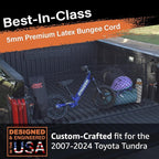 Envelope Cargo Net for Toyota Tundra - Fits 2007-2025 - Patented Bed Rail Integration - Upgraded 5mm Bungee - Integrated Storage Bag - Heavy Duty Carabiners - Designed in USA