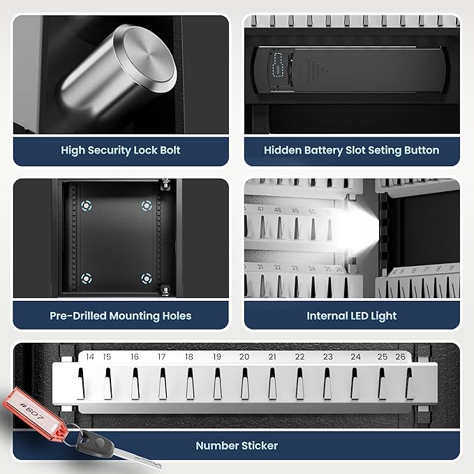Heavy Duty 64 Keys Electronic Key Lock Box Wall Mount with Code, Key Cabinet with Deposit Key Slot, Adjust Key Organizer with Led Light