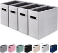 4 Packs Letter Size File Organizer, File Folders Organizer, Fabric Storage Box, Collapsible Paper Organizer with Metal Handle, Smooth PVC Rails, Only Box (Light Gray)