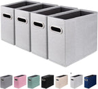 4 Packs Letter Size File Organizer, File Folders Organizer, Fabric Storage Box, Collapsible Paper Organizer with Metal Handle, Smooth PVC Rails, Only Box (Light Gray)