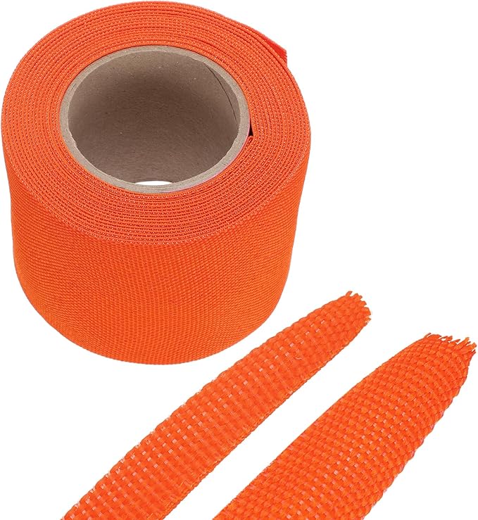 MECCANIXITY Braided Cable Sleeves Heat Shrinkable Fabric Sleeving, 2" 16ft Orange 2:1 Ratio Heat Shrinkable Cord Protector for Harness Cable, Network Cable Protection, Cable Management