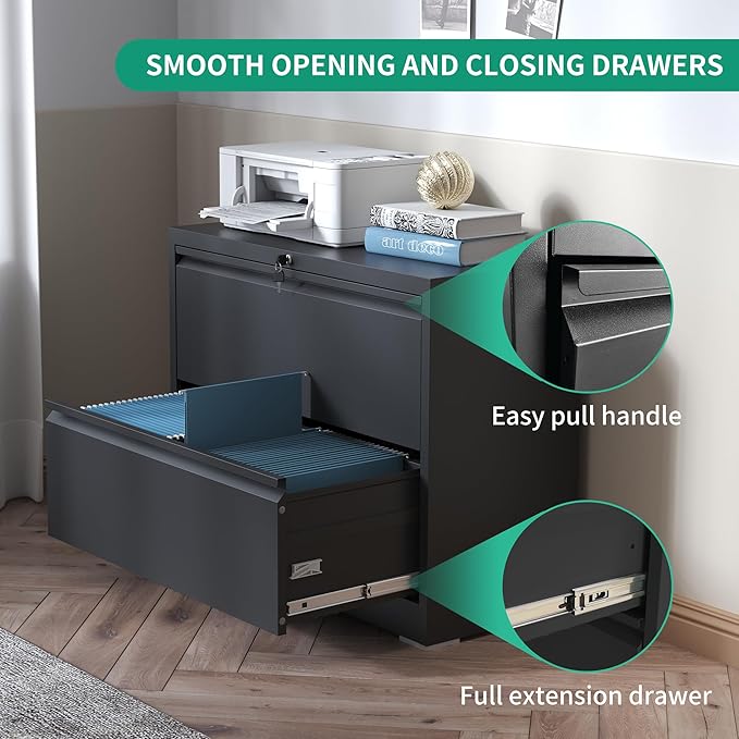 Lateral File Cabinets 2 Drawer,Metal Lateral Filing Cabinet for Home Office,Wide Steel Storage Cabinet Commercial Drawer for Legal/Letter/A4 Size Files Assembly Required
