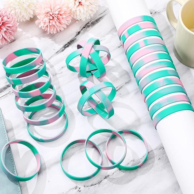 Liliful 100 Pcs Silicone Rubber Wristbands Rubber Wristband Bracelet Bands for Silicone Wristbands for Women Men (Pink and Green)