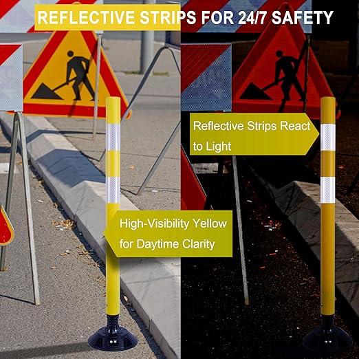 36 Inch Heavy Duty Traffic Cones 8-Pack with Spring Base - OrangeStar Reflective Safety Cones for Construction Zones, Highways, Parking Lots - Yellow Road Delineators