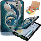 Clipboard with Storage,Heavy Duty Plastic Storage Clipboard with Low Profile Clip,Teacher Must Haves,Office Supplies,Dolphins Ocean