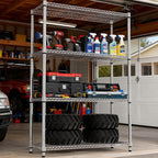 4 Tiers Shelf Metal Storage Shelves 2640 lbs Steel Storage Shelving Utility Shelving Unit Steel Organizer Wire Rack for Home,Kitchen,Office,Garage Chrome 17.7" D x 47.2" W x 70.3" H