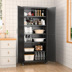 Garage Storage Cabinet with Wheels & Pegboard, Lockable Metal Storage Cabinet with Doors and 5 Adjustable Shelves for Garage Workshop Home, Assembly Required, Black, 70.87"H x 31.5"W x 15.75"D