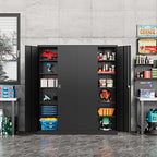 Metal Storage Cabinet-71” Tall Steel File Cabinets with Lockable Doors and Adjustable Shelves-Black Steel Storage Cabinet for Home,Kitchen, School, Office, Garage