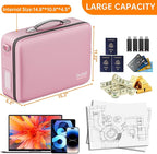 DocSafe Fireproof Document Box with Lock＆Shoulder Strap,Hard Case File Organizer with Accordion File Folder,Multi-Layer Portable Home Office Travel Safe Storage for Important Documents Laptop Pink