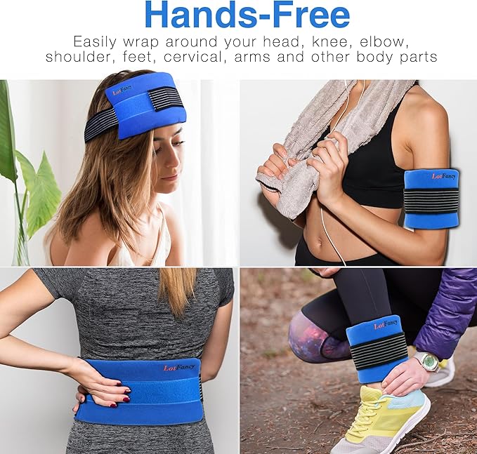 LotFancy Ice Packs for Injuries Reusable, 2 Gel Packs Wrap for Knee Head Neck Ankle Wrist Elbow Foot Legs Back Joint Pain Relief, Hot Cold Therapy for Surgery Recovery, First Aid