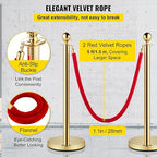 VEVOR Stanchions and Velvet Ropes 4Pcs, Solid Base with Stainless Steel Post, 5ft Red Velvet Ropes and Posts, Crowd Control Barriers Gold Stanchions, Red Carpet Runner Poles for Party Supplies