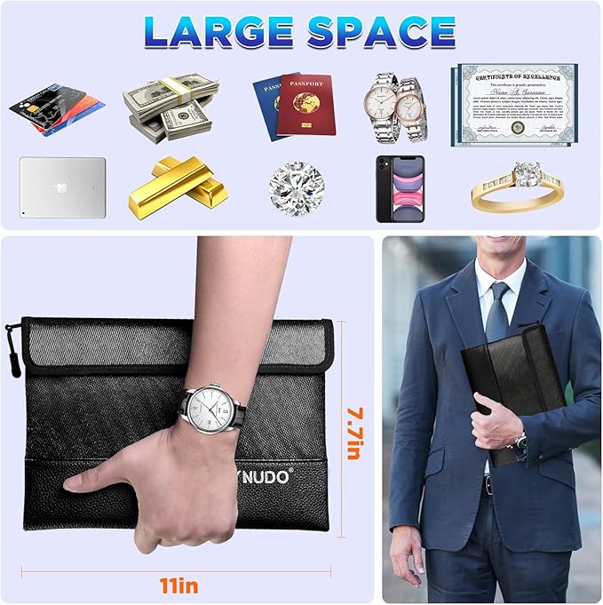5200℉ Fireproof Document Bag, Fireproof Money Bag for Cash, Fireproof Pouch for Important Documents and Valuables, 11x7.7 Inch, Waterproof Zipper