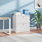 Aobabo 2 Drawer Lateral File Cabinet, Lockable Metal Filing Cabinet with Name Card, Suitable for Home Office School Hanging Files Letter/Legal/F4/A4 Size,Required-Assembly,White