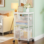 Rolling File Cart with 2 Storage Drawers,Under Desk Storage Cart,Hanging File Folder Organizer with Wheels, Filing Cabinet Mobile Printer Stand Utility Craft Cart for Home Office,White