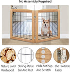 LZRS 2-Panel Freestanding Foldable Wood Dog Gate – Solid Wood & Steel Wire, Chew-Resistant Pet Barrier for Indoor Use, Ideal for Small to Medium Dogs, Natural