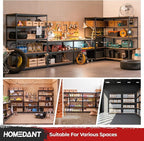 HOMEDANT 5 Tier Storage Shelves Adjustable Laminated Boltless Garage Metal Shelving Unit Heavy Duty Utility Rack Shelf Warehouse Pantry Closet Kitchen (4, (L) 48.1" W, Black)